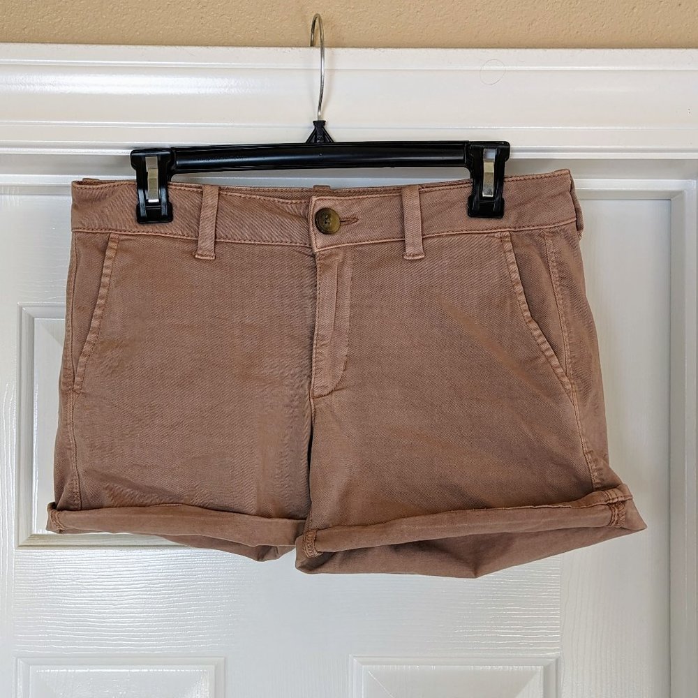 American Eagle AEO Twill Super Stretch Midi Shorts Brushed Denim Dusty Rose EUC